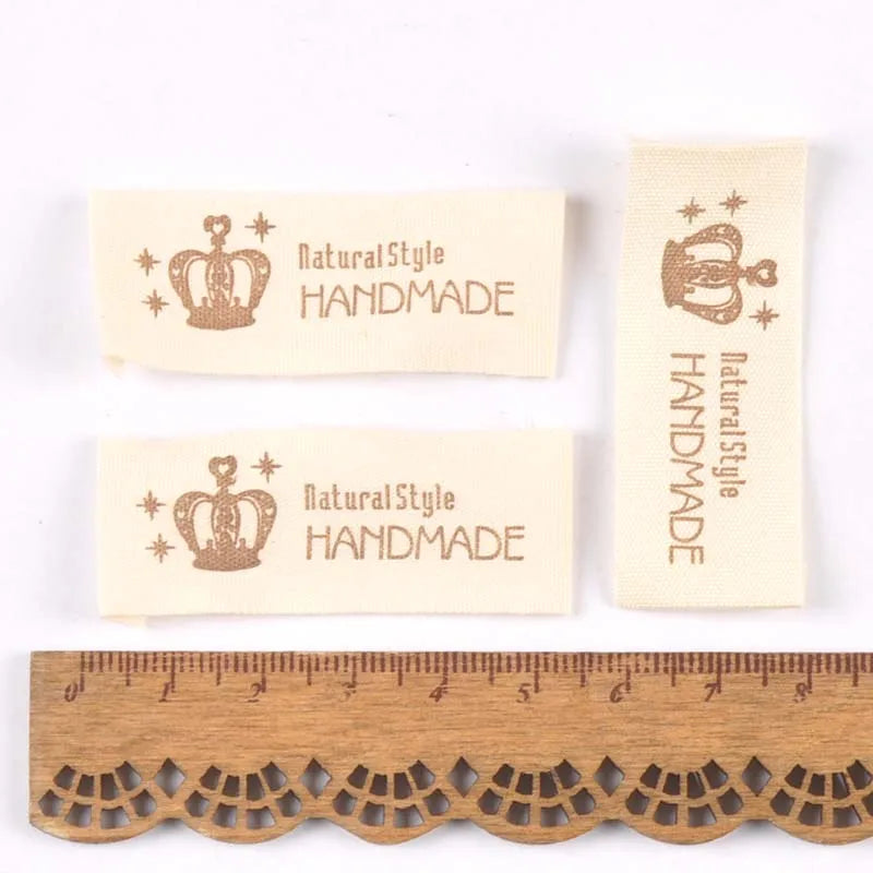 50pcs Mixed Beige Handmade Printed Cotton Woven Labels For Clothing Care Label Washable Garment Tags Sewing Accessories c2395 Qme 2