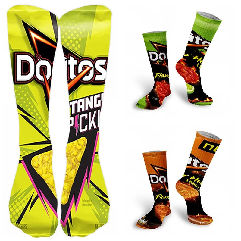 Creativity Long Socks Female Art 3D Printed Potato Chips Tomato Qme