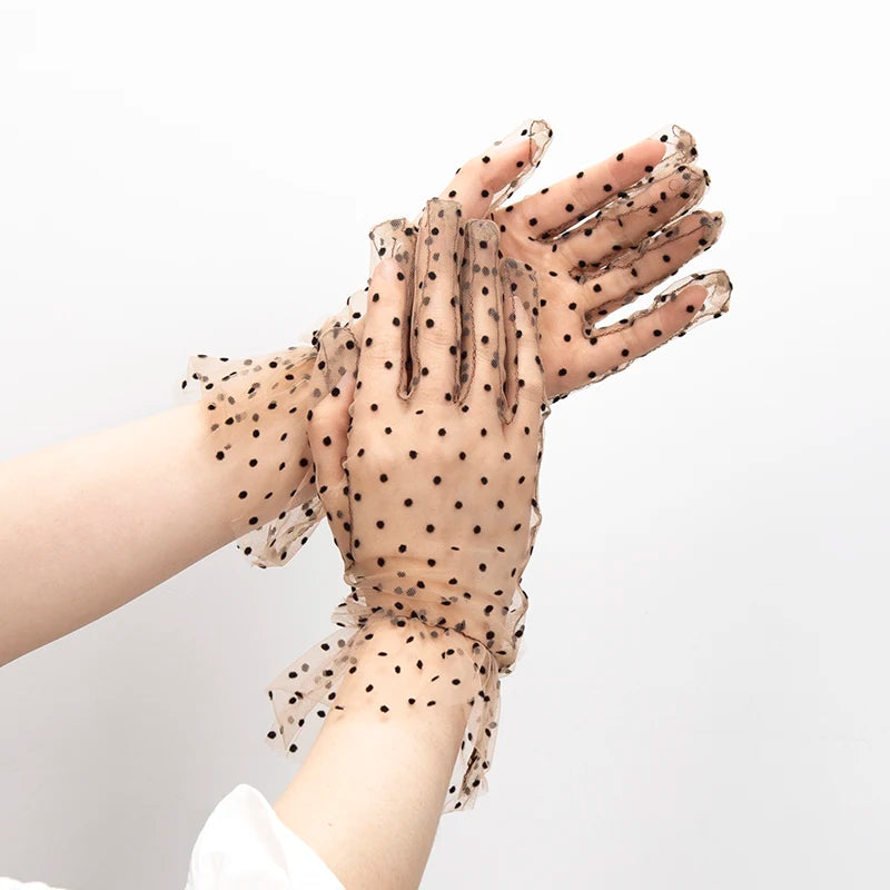 Ladies Polka Dot Gloves Romantic Lace Fashion Women Short Tulle Qme