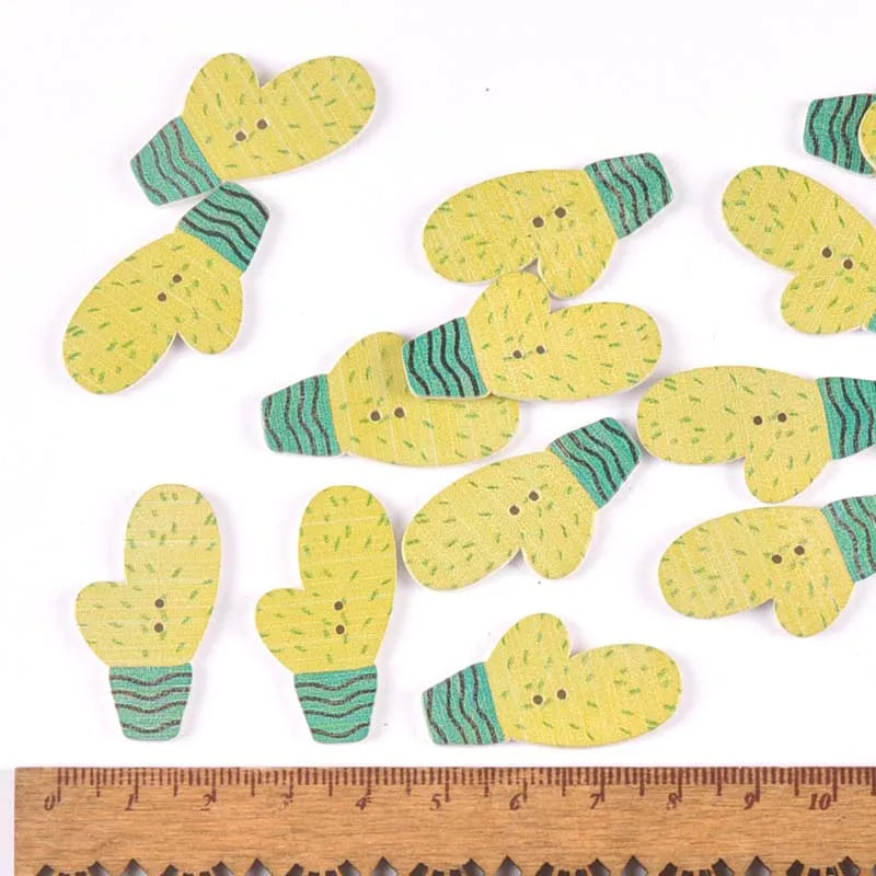 20Pcs Mixed Cartoon Cactus Wooden Buttons For Sewing Clothing DIY Crafts Scrapbooking Decorative Handmade Accessories m2207 Qme 5