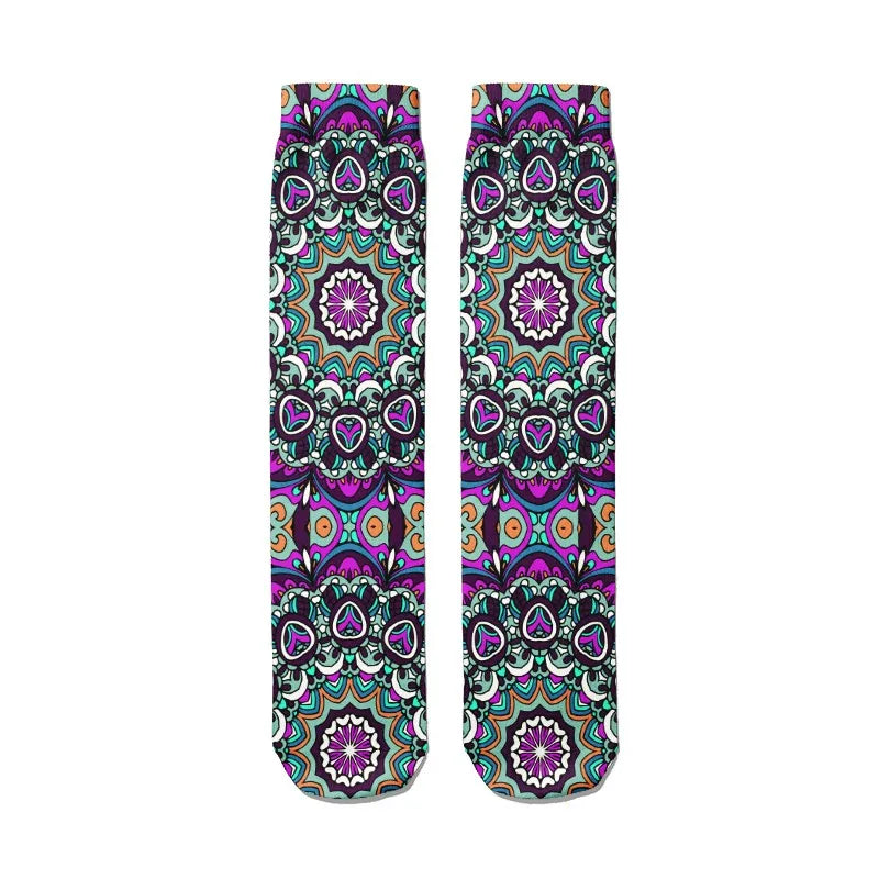 Creative Abstract 3D Mandala Socks Funny Kawaii Woman Cotton Unisex Qme style7 One Size China Mainland