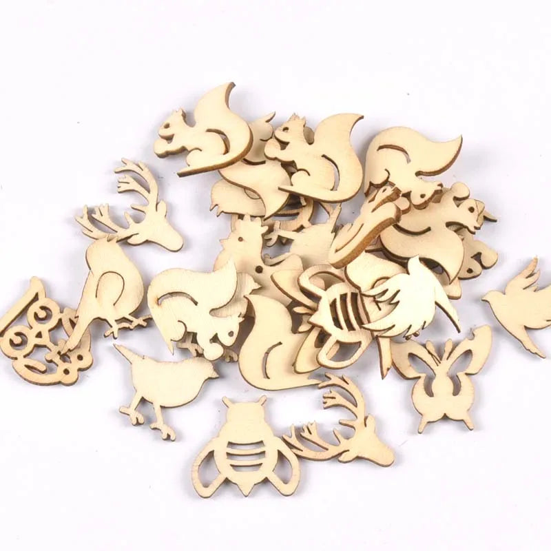 50Pcs Mix Pattern Wood Slices DIY Scrapbook Crafts Supplies Unfinished Wooden Home Decorations Handmade Ornament 25-30mm m2204 Qme