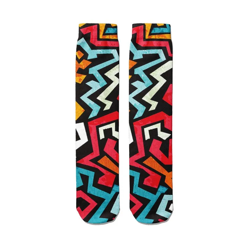 3D Graffiti Harajuku Hip Hop Thigh Socks Colorful Happy Funny Qme style2 One Size China Mainland