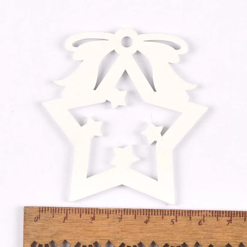 5pcs+1m hemp rope Christmas Tree Ornament Wooden Hanging Pendants White angels/stars/snowflakes Christmas Decorations for Home Qme 10