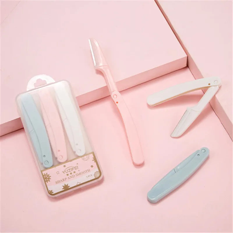 1/3pcs Foldable Portable Eyebrow Trimmer Makeup Facial Eyebrow Lip Folding Razor Hair Remover Sharp Stainless Steel Makeup Tools Qme