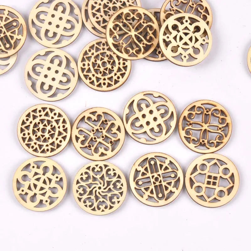 20Pcs 29mm Natural Wood Crafts DIY Scrapbooking Handmade Accessory Flower Lace Pattern Wooden Ornaments Home Decor Arts m2208 Qme 2