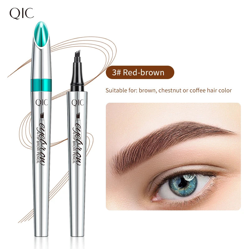 4 Points Eyebrow Tattoo Pen 5 Colors Liquid Brow Pencil Brown Microblading Ultra-Fine Eyebrow Pencil Waterproof Eyes Cosmetic Qme 03 red brown