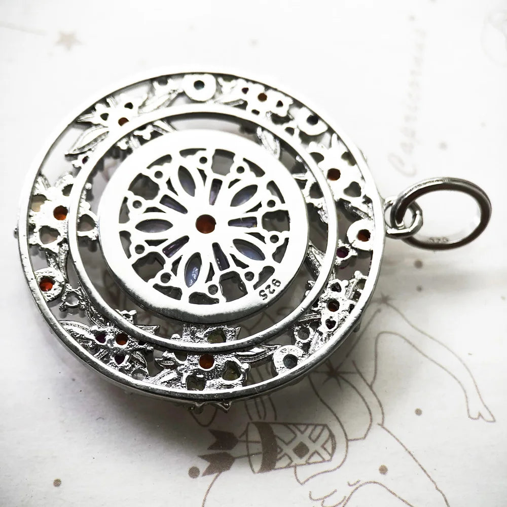 Pendant Colourful Stones Flowers Amulet Brand Fine Jewelry Europe 925 Sterling Silver Bohemia Gift For Woman Qme