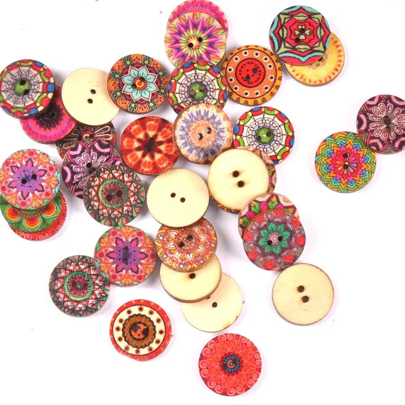 50pcs 15/20/25mm Vintage Round Mixed Wooden Buttons For Handmade Scrapbook Crafts Sewing Accessories Diy Apparel Supplies m2223 Qme