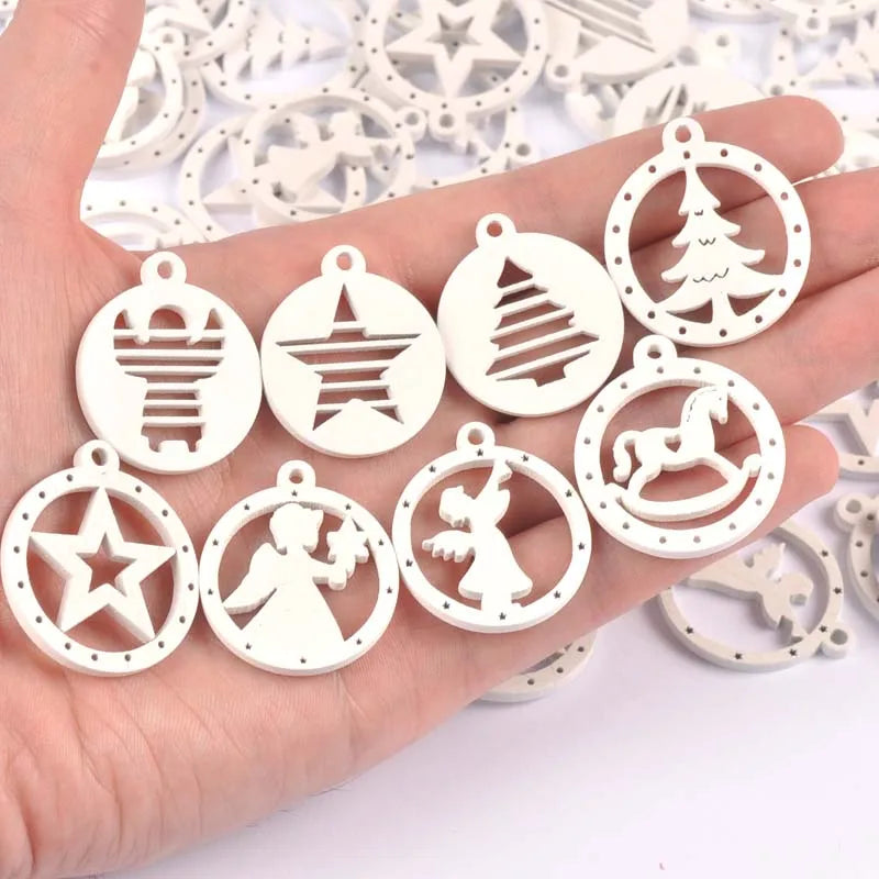 10/50pcs Wood Crafts white angels/stars/wood horse DIY Scrapbooking For Wooden Ornament Home Christmas Decorations m2265 Qme