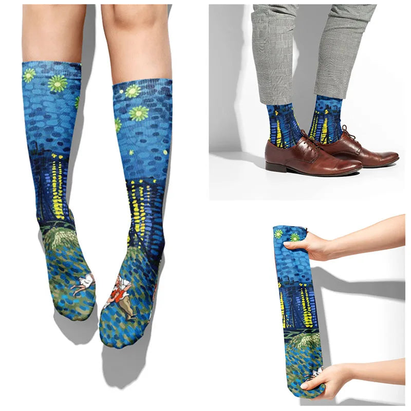 Creative Cartoon Van Gogh Cotton Socks Female Kawaii Spring Fall Qme