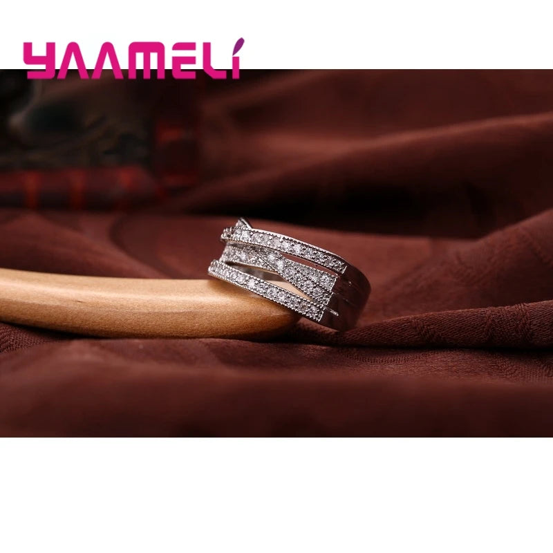 Fashion Women Men Rings 925 Sterling Silver Color Jewelry Crystal Inlay Overpass Cross Bague Bijoux Dropshipping 5-13 Qme