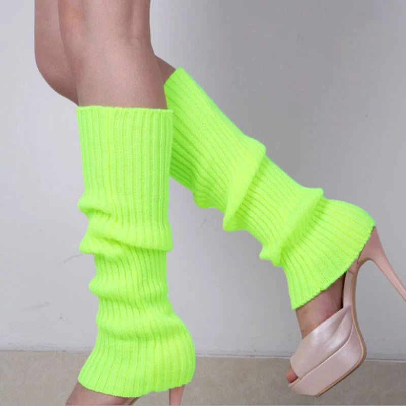 Women Knit Winter Leg Warmers Loose Style Lady Boot Knee Stockings Leggings Warm Boots Leg Punk Solid Black Cool Knit Long Socks Qme light green Length -40cm