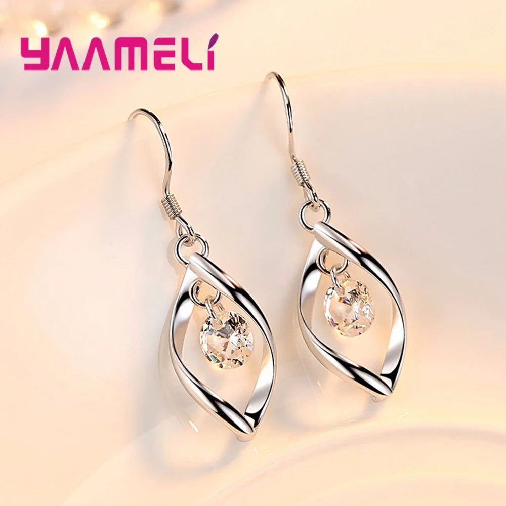 CZ Necklace Earring Bridal Jewelry Sets Wholesale 925 Sterling Silver Color Cubic Zirconia Water Drop Wedding Engagement Qme