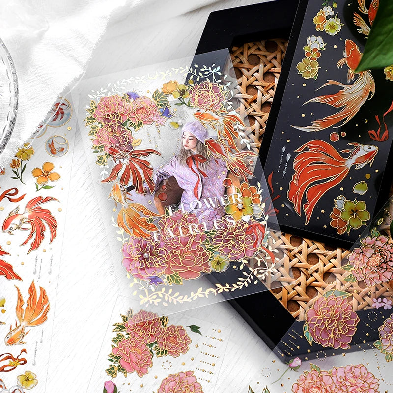 2 Sheets Chinese style Koi Flat Stickers aesthetic Journal notebook junk journal supplies Diy Scrapbooking Stationery Sticker Qme