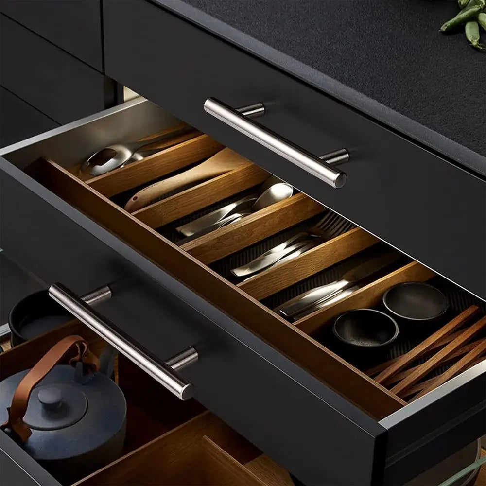 Furniture Handles Wardrobe Door Pull Stainless Steel Drawer Handle T Bar Straight Kitchen Long Cabinet Closet Knob Black Silver Qme
