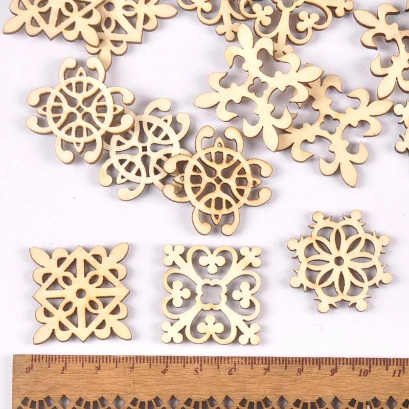 20Pcs 29mm Natural Wood Crafts DIY Scrapbooking Handmade Accessory Flower Lace Pattern Wooden Ornaments Home Decor Arts m2208 Qme