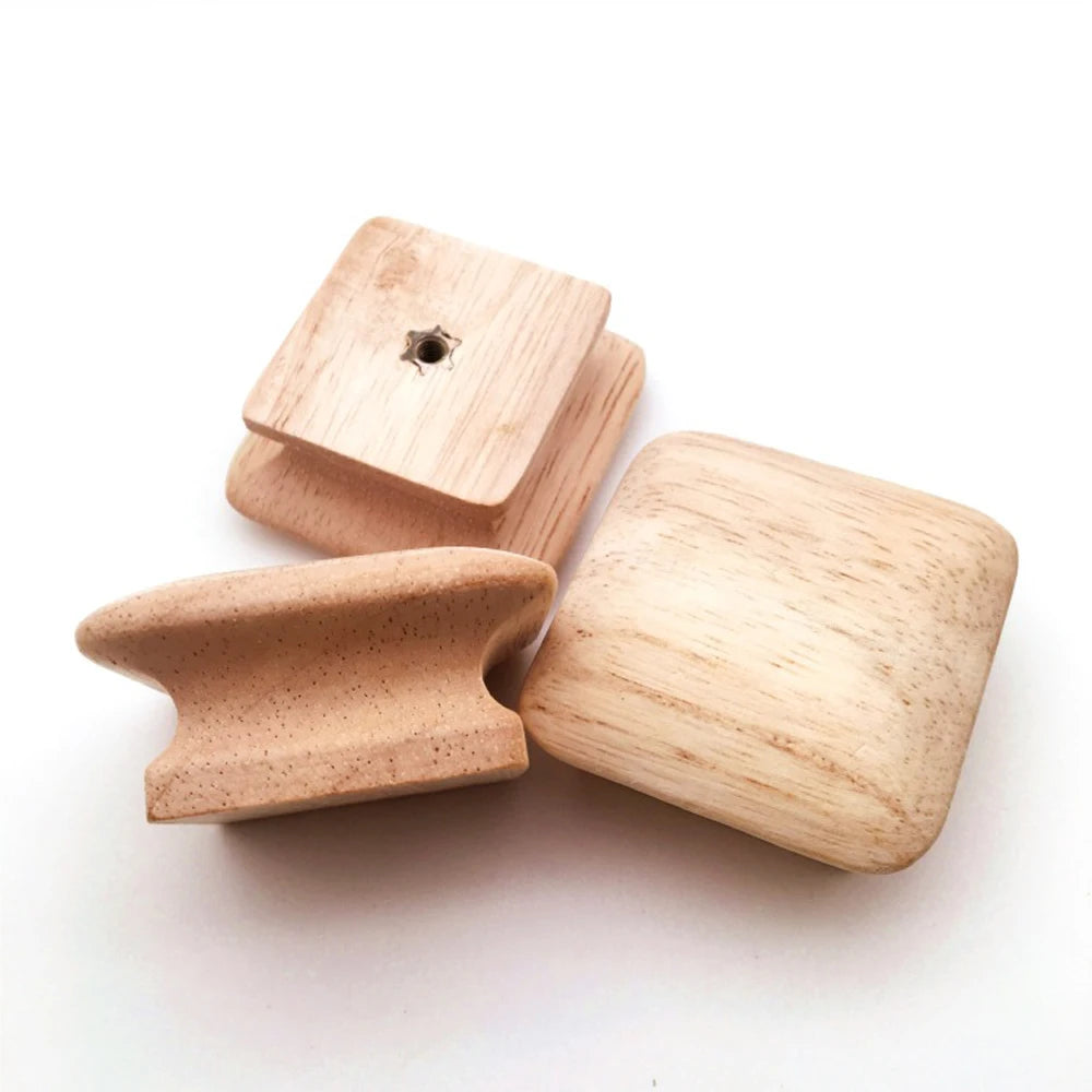 Wooden Drawer Knobs Cabinet Pulls Square Natural Wood Furniture Handles Single Hole Dressing Table Closet Door Knob with Screws Qme