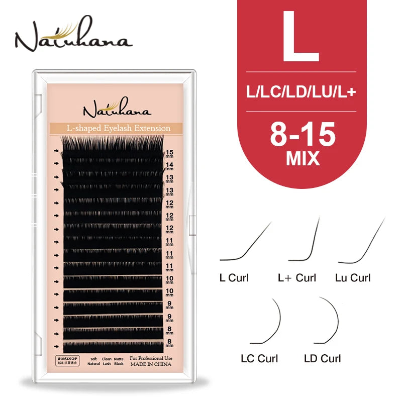 NATUHANA L Shape Individual Lash Clusters 8- Mixed Lengths Soft PBT Qme LU 0.12mm 8-15Mix