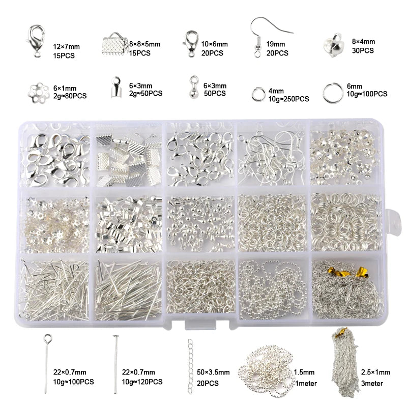 Jewelry Findings Tool Set Open Jump Ring/Lobster Clasp/Tail Chain/Clip Buckle/Drop Kit/Earring Hooks/ For DIY Jewelry Making Qme 7