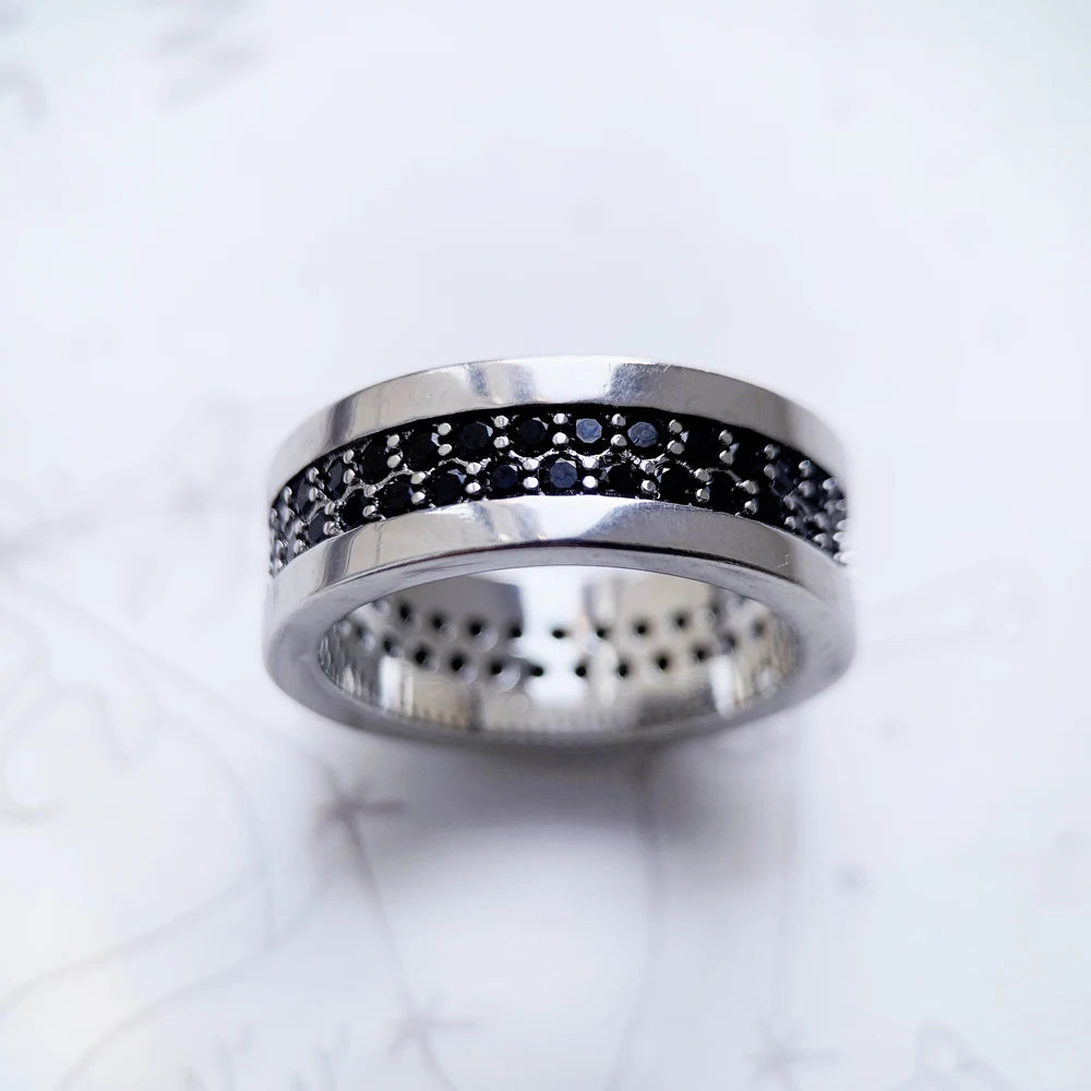 Classic Black Zirconia Band Ring,Europe Style Jewelry Fine Jewerly For Men & Women Gift In 925 Sterling Silver,Super Deals Qme