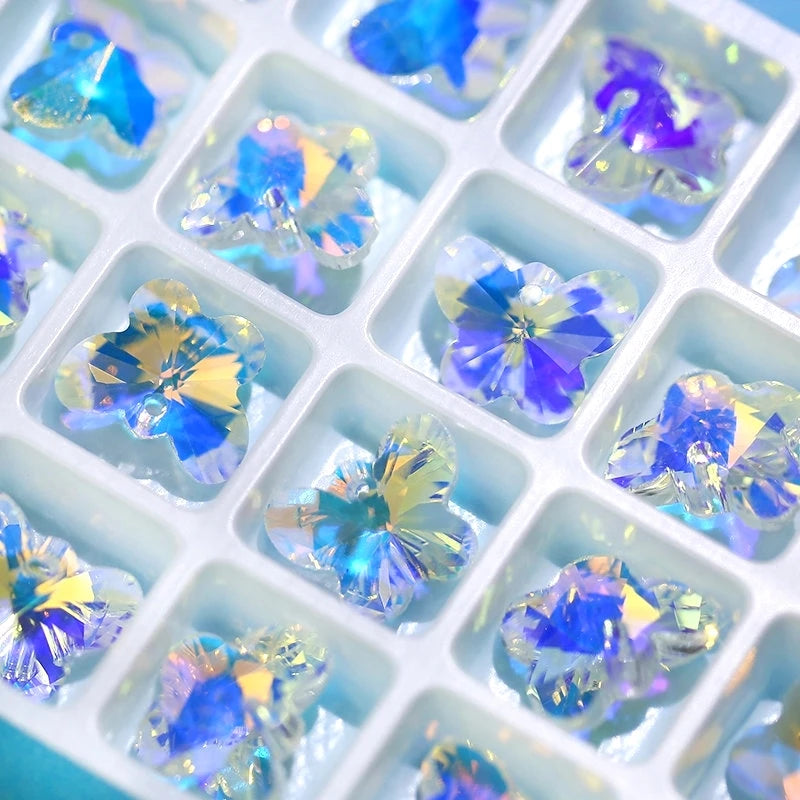 14mm 28pcs/pack Crystal AB Pendant Glass Beads Crystal Gems Charms For Jewelry Making Necklaces Earrings DIY Best Quality Qme butterfly