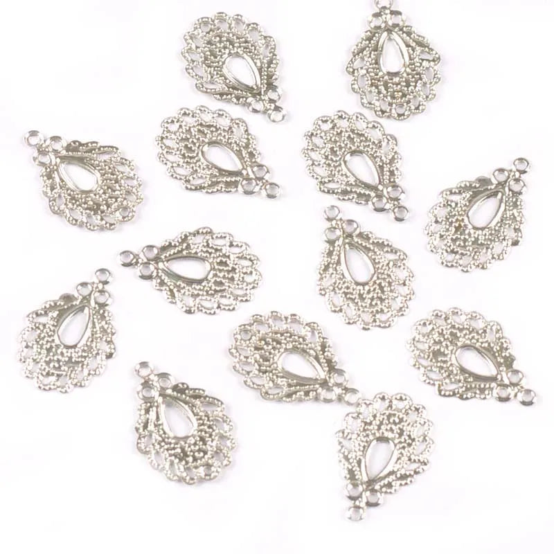 19x12.5mm 50pcs Metal Crafts Gold Silver Filigree Wraps Flower Connectors Pendants For DIY Jewelry Findings Scrapbook yk0778 Qme sliver