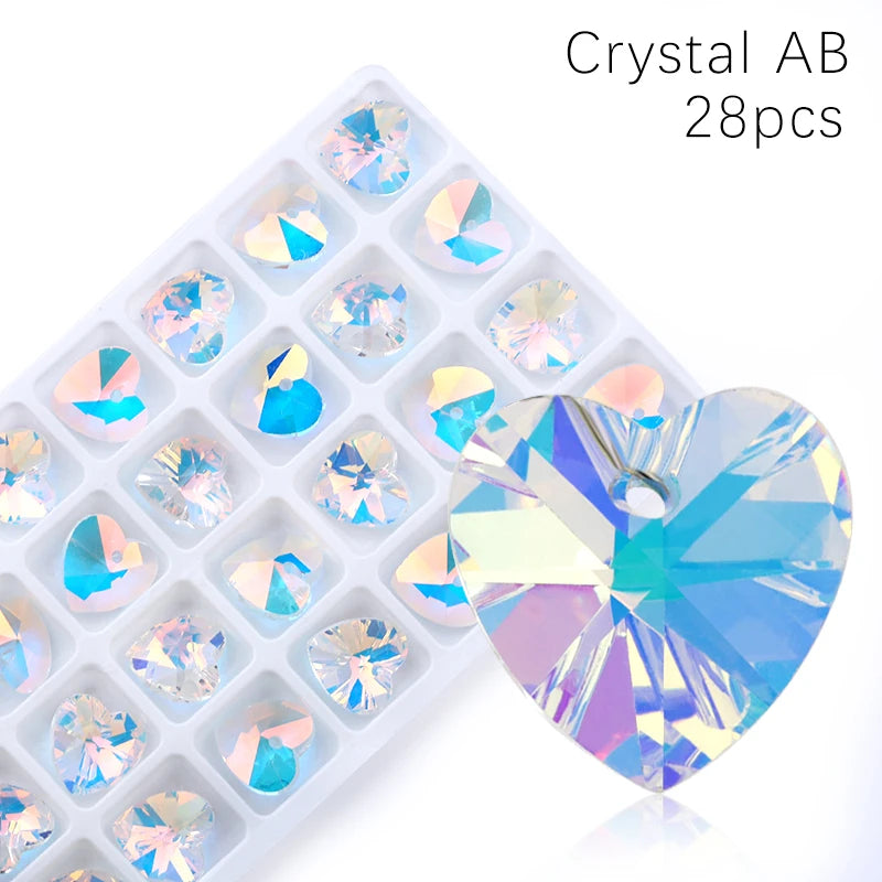 14mm Mixed Color Heart Shape Pendant Glass Beads Gems Starfish butterfly charms for Women Jewelry Making Earring Necklace DIY Qme Heart ab 28pcs