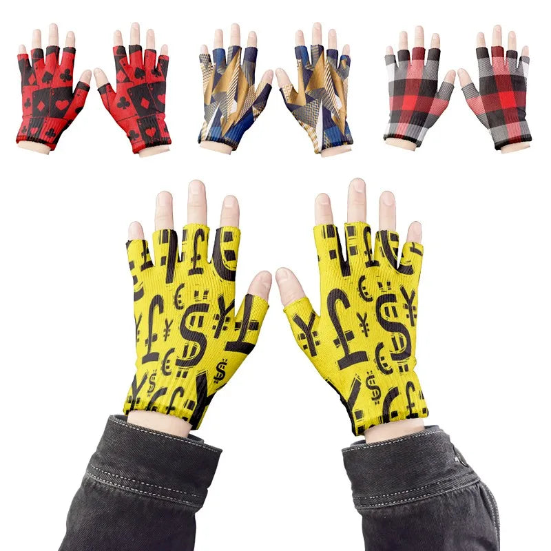 Good Knitted Half Finger Gloves 9 Styles Pattern 3D Print Cycling Qme