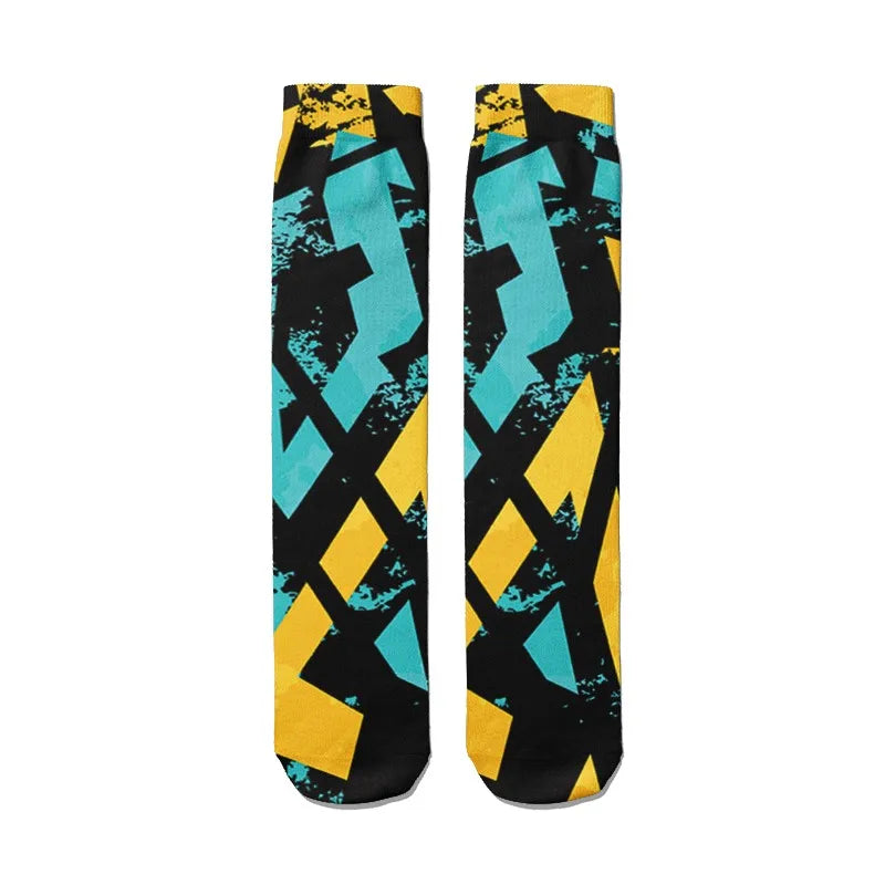 3D Graffiti Harajuku Hip Hop Thigh Socks Colorful Happy Funny Qme style7 One Size China Mainland