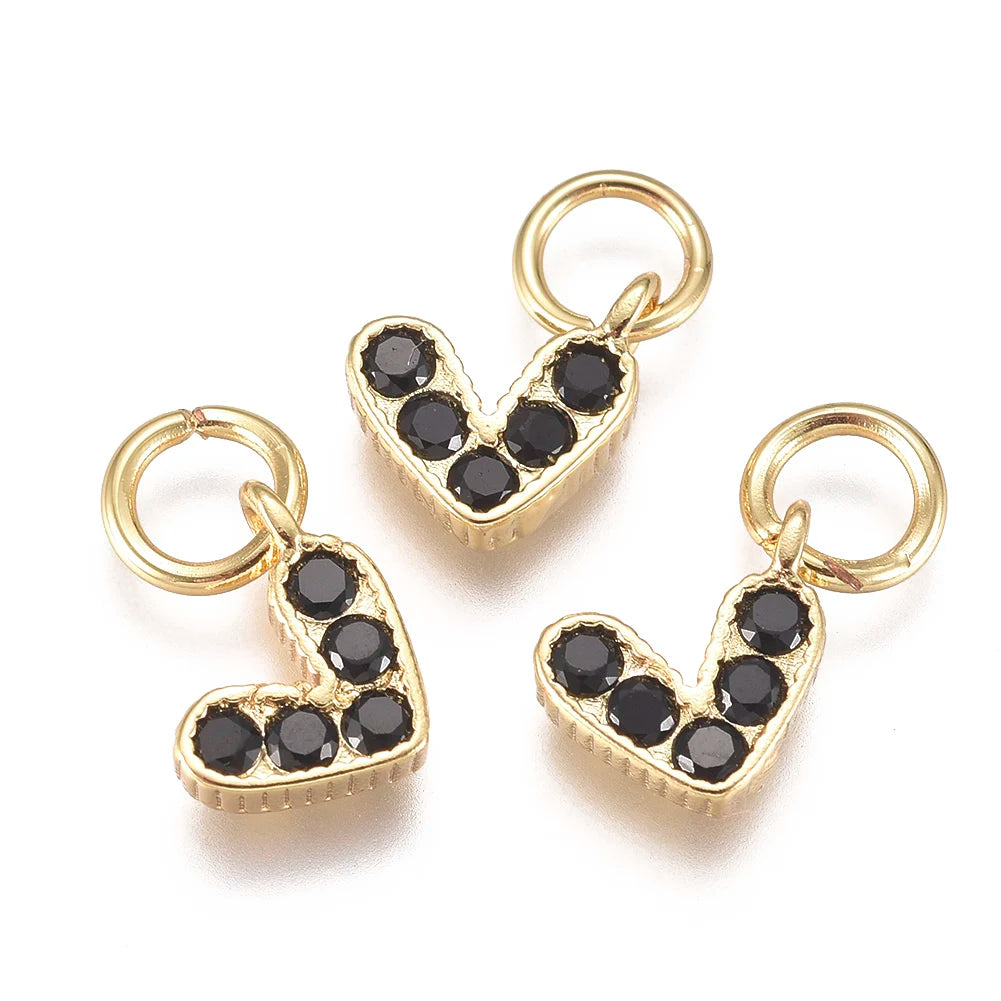 PandaHall 20Pcs Heart Brass Micro Pave Cubic Zirconia Charms with Jump Ring for Jewelry Making DIY Earrings Necklace Accessories Qme Black