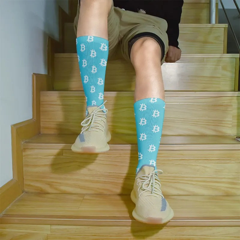 Creative Bitcoin Print Socks Men Women Breathable Middle Tube Unisex Qme