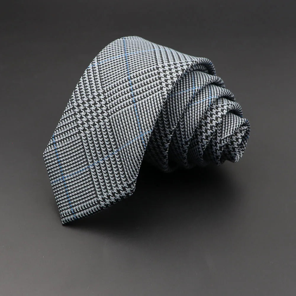 Mens Ties Classic Cotton Handmade Skinny Grey Plaid Neckties Striped Qme 8
