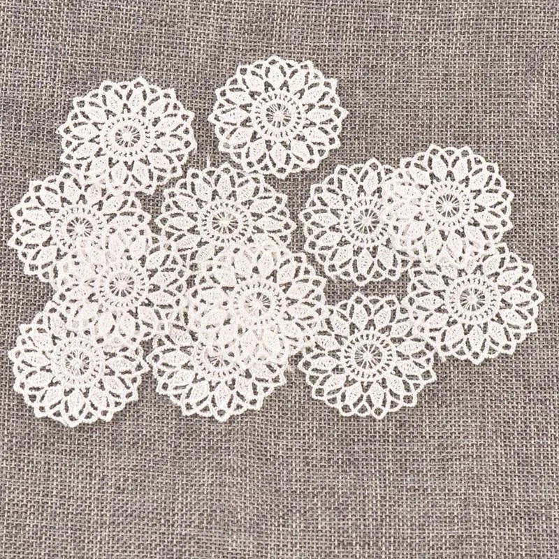 30Pcs Round White Flower Lace Ribbon Applique Mesh Trim For Sewing Accessories Embroidery Patch Party Garment Decor 45mm c1139 Qme