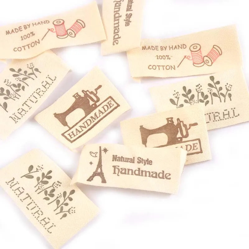 Beige Needlework Cotton Woven Labels For DIY Sewing Garment Fabric Bags Shoes Bags Handmade Clothing Tags Care 50pcs c2182 Qme