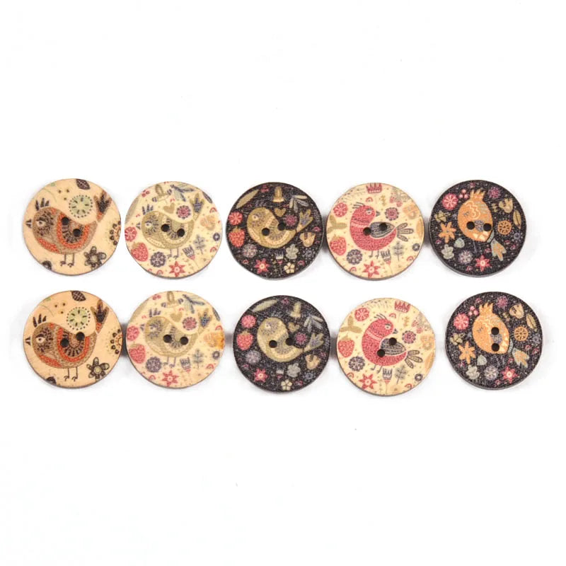 50Pcs Vintage Cute Bird Printed Wooden Buttons For Sewing Clothing Scrapbooking DIY Crafts Kids Garment Handmade Supplies c2909 Qme