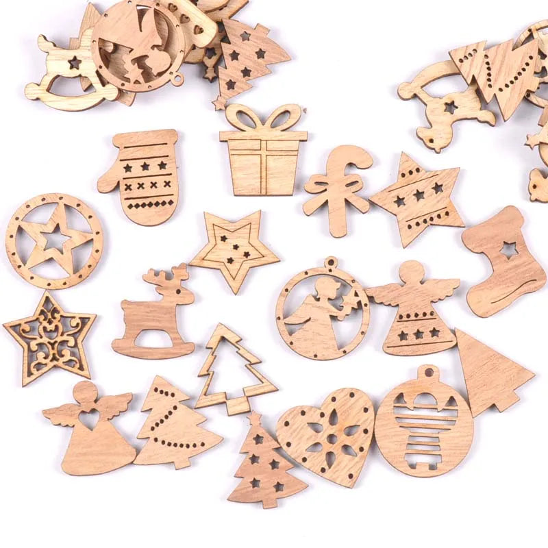 25Pcs 30mm christmas Wooden Pendant Party Decoration Christmas Tree Hanging Ornament wood crafts Xmas DIY for home New Year Noel Qme Default Title