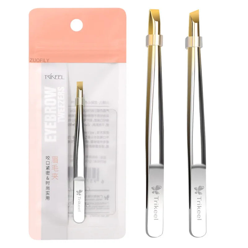 Stainless Steel Flat/Slant Tip Multifunction Tweezer Eyebrow Tweezer Face Hair Removal Make Up Tool False Eyelashes Tweezer Tool Qme