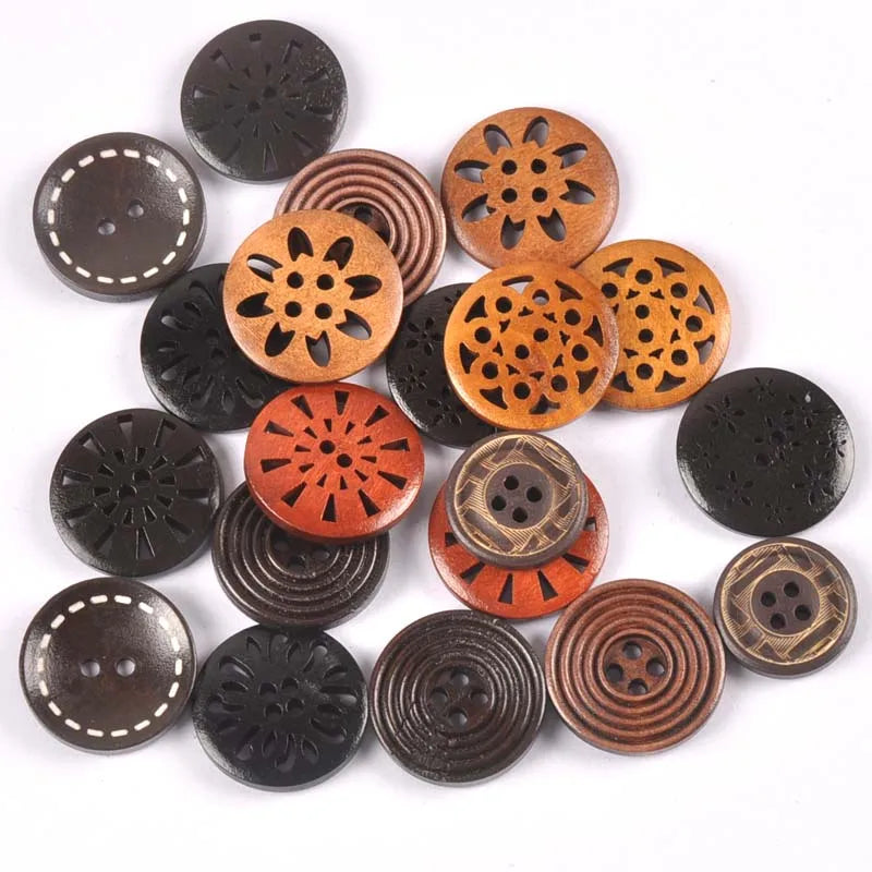 20pcs Mix Retro Color Wood Buttons Sewing Apparel Accessories Wooden Ornament for DIY Scrapbooking Craft Button Decoration m2212 Qme mix