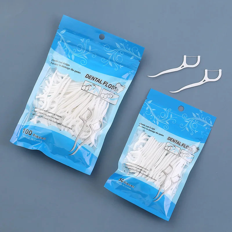 50 Dental Floss Flosser Picks Toothpicks Teeth Stick Tooth Cleaning Qme