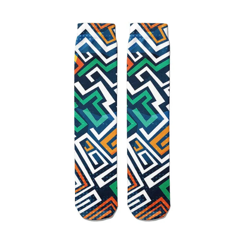3D Graffiti Harajuku Hip Hop Thigh Socks Colorful Happy Funny Qme