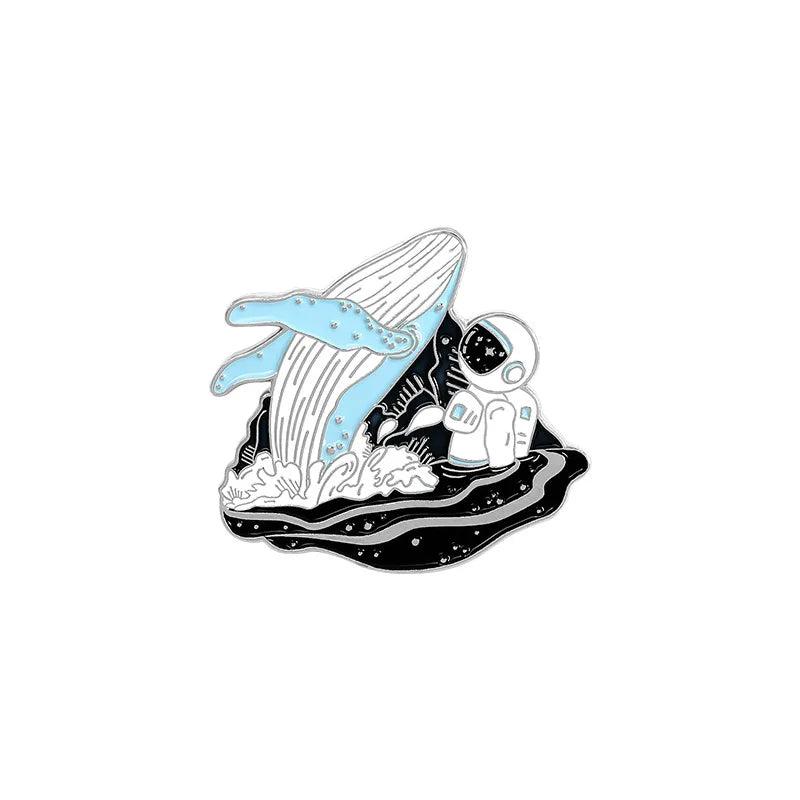 Cosmic Galaxy Astronaut Whale Enamel Lapel Pins Space Brooches Need My Space Badges Plante Pins Up Space Lover Jewelry Wholesale Qme silvery2