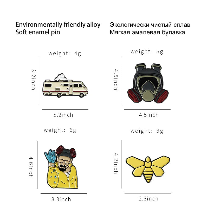 Breaking Bad Enamel Pins Wholesale Butterfly Car TV Series Lapel Pin Cartoon Shirt Brooches Badge Jewelry Gift for Fans Friends Qme