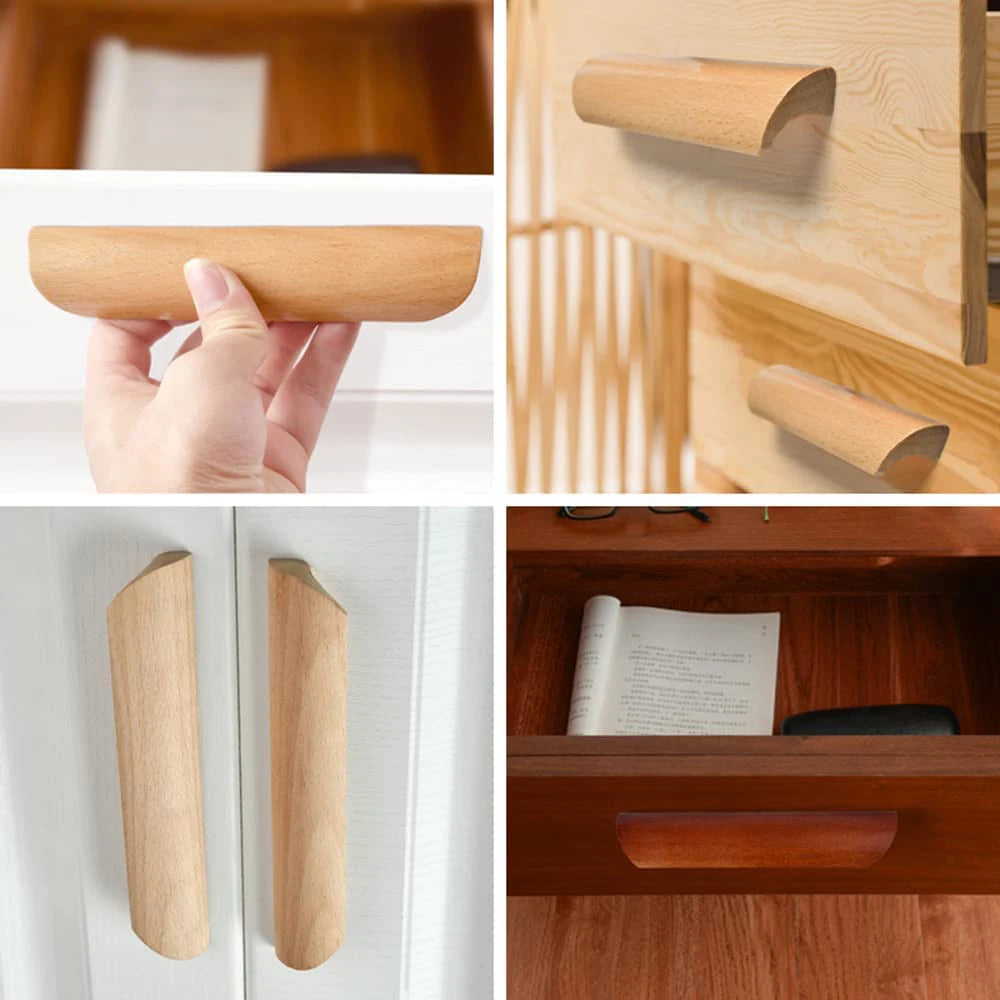 Wooden Furniture Handle Drawer Pulls Nordic Cabinet Solid Wood Handles Environmental Friendly Wardrobe Knob with Mounting Screws Qme
