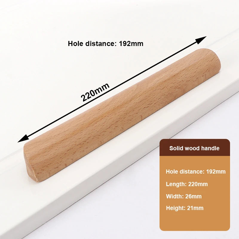 Wooden Furniture Handle Drawer Pulls Nordic Cabinet Solid Wood Handles Environmental Friendly Wardrobe Knob with Mounting Screws Qme Hole distance 192mm