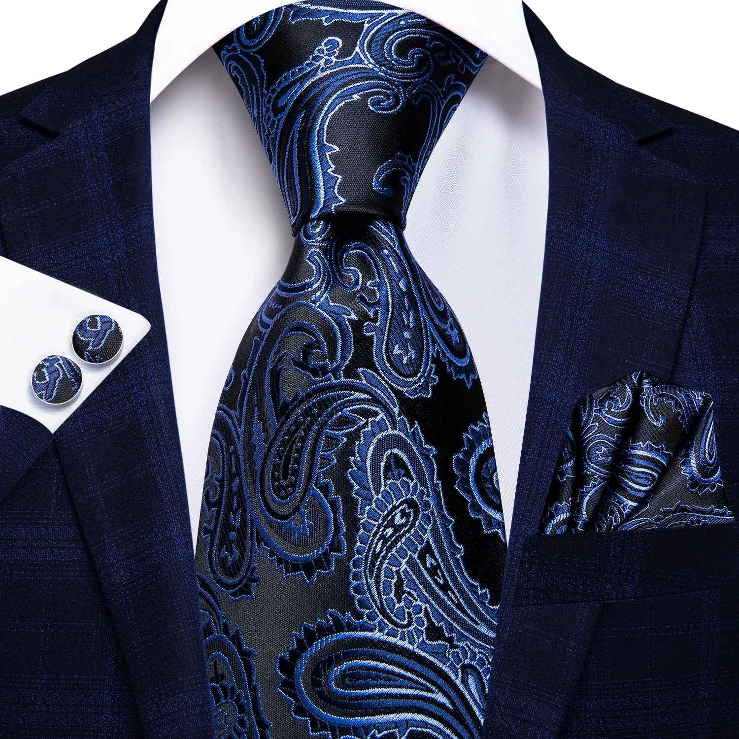 Hi-Tie Elegent Men's Tie Set Gold Paisley 8.5cm Wedding Ties For Men New Fashion silk Design Hanky Cufflinks Set Quality Necktie Qme 0981