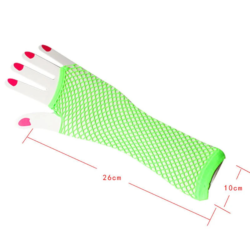 Women Fashion Neon Fishnet Fingerless Long Gloves Leg Arm Cuff Party Qme