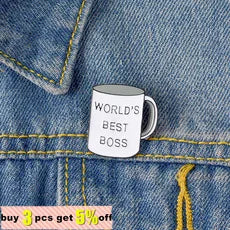 Boss Mug Custom Enamel Pins Best Boss Ever Enamel Pins Coffee Cup Lapel Pins Brooches for Men Women Boss's Day Gift Wholesale Qme