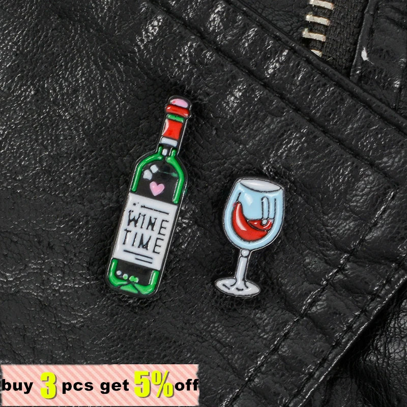 Bottle and Wine Custom Pin Lapel Pin Enamel Pins Badges Brooches for Men Women Unisex Food Jewelry Gift for Wine Lover Wholesale Qme