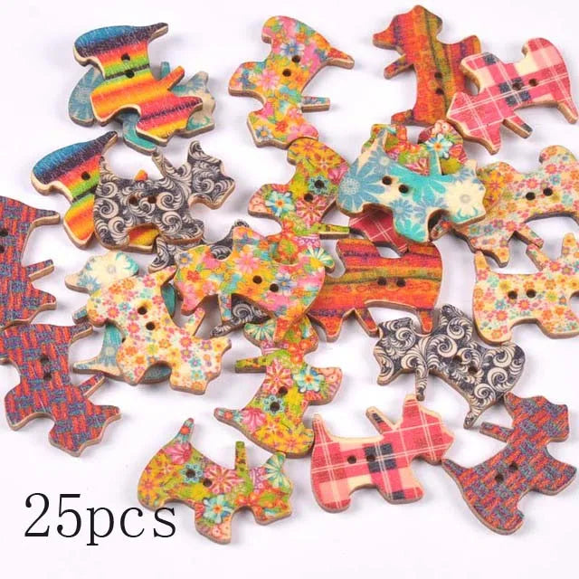 36 Styles Cartoon Painting Wooden Buttons Crafts Scrapbooking Sewing